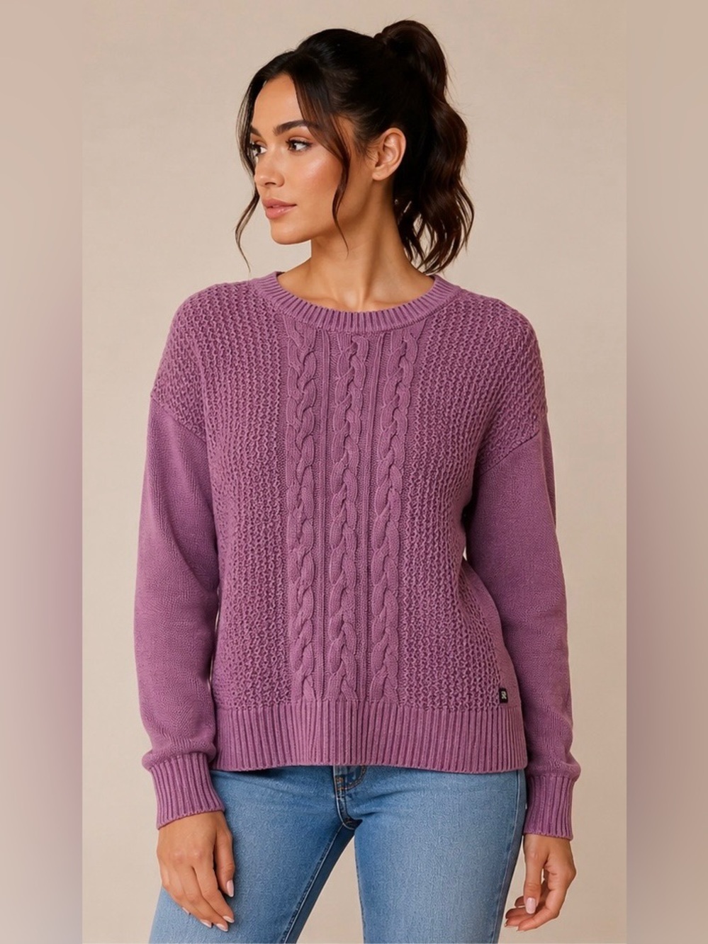 Banana Republic Cable-Knit Crew Sweater - Mauve